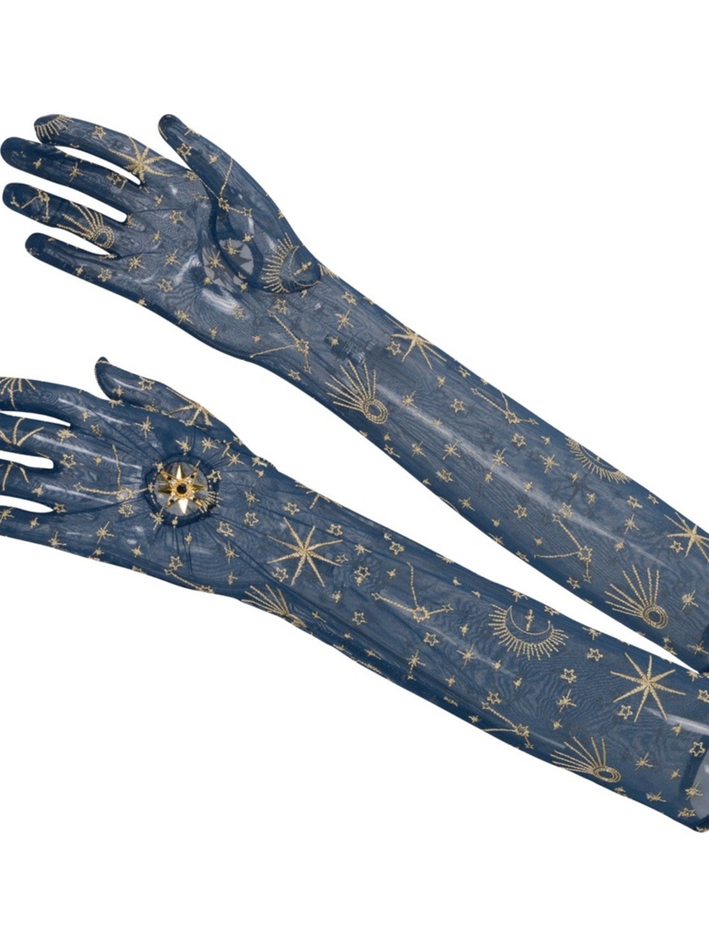 Celestial Goddess Soft Sheer Elbow Length   Gloves W/ Rhinestones Empress Mimi
